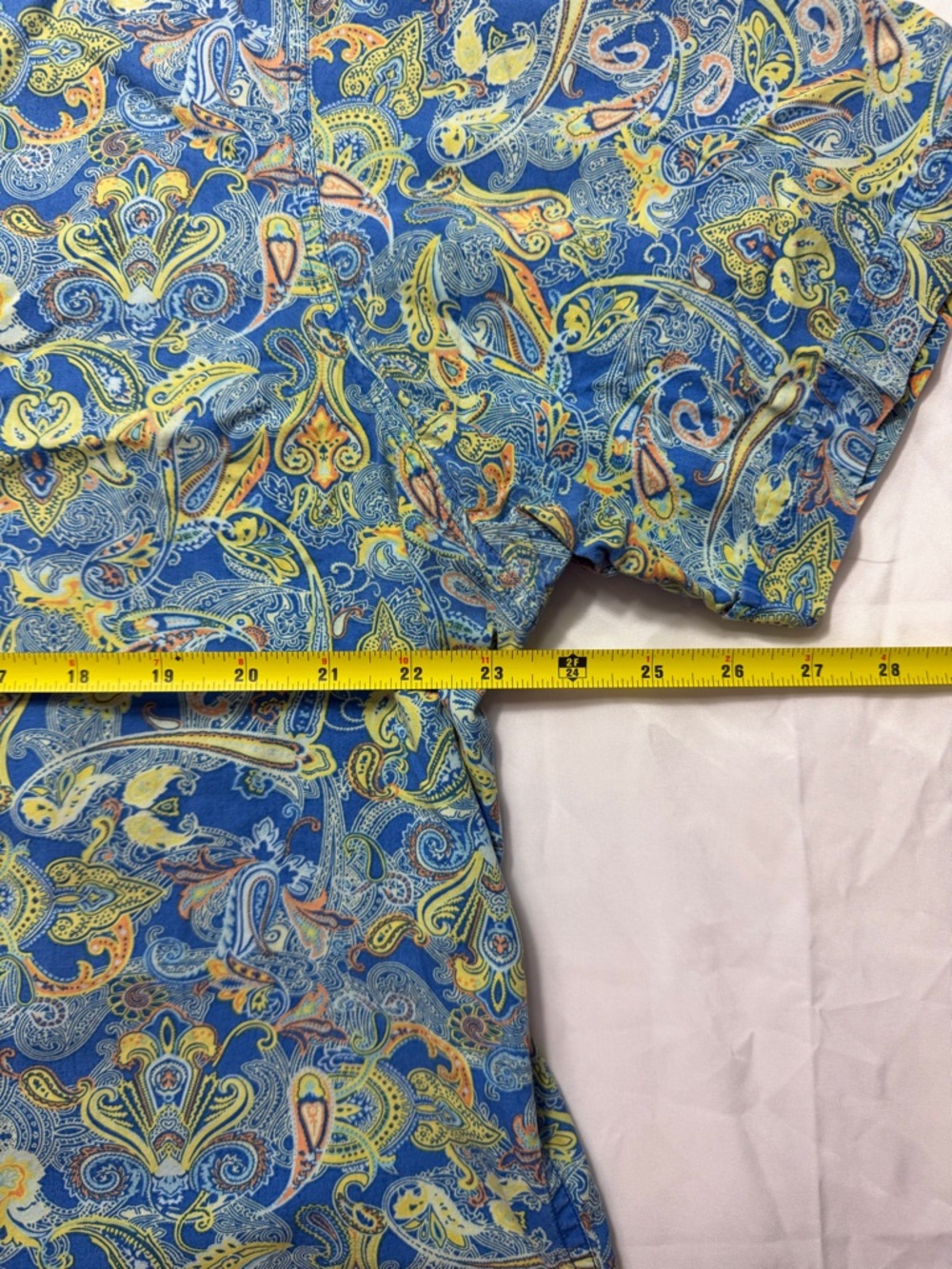 Daniel Cremieux Blue and Yellow Paisley Short Sleeve Button-Up Shirt - Picture 6 of 10